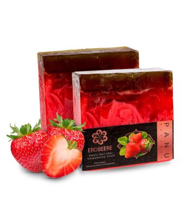 Panu soap strawberry - vegan shower soap for all skin types - natural soap as a fixed shower gel and solid shampoo - Premium soap bar - Natural shower shower than solid shower gel strawberry 110 g (1 Pack)