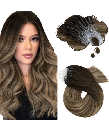 Moresoo Micro Loop Extensions Real Hair Microring Extensions 35 cm Dark Brown to Golden Brown with Blonde Cold Fusion Real Hair Extensions Microrings Remy Hair Extension Microrings 1g/s 50g #2/6/2 35 cm 1.Microring #4/10/16