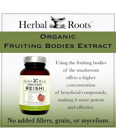 Herbal Roots Organic Reishi Mushroom Capsules - Made with Fruiting Bodies - Support Energy Vitality Immune & Heart Health - 60 Vegan Capsules - Buy Online on GoSupps.com