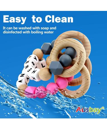 Personalized Name Baby Keepsake Rattle | Ausbay Customizable Teether Toy with Beech Wood Rings | Ideal for Girls Baby Shower (Black) - Buy Online on GoSupps.com