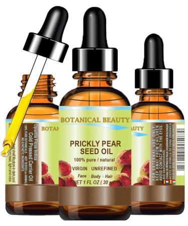 Botanical Beauty PRICKLY PEAR CACTUS SEED OIL 100% Pure Natural Undiluted Virgin Unrefined Cold Pressed Carrier Oil 1 Fl Oz - 30 ml for Face Skin Hair Lip Nails. Anti-Aging Rich in Vitamin C