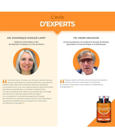 Multivitamins and Minerals - Unique Formula with Ginseng - Vitamins B1 B3 B6 B9 B12 C D3 Iron and Calcium - Energy Vitality Power - Made in France - Nutrimea - Buy Online on GoSupps.com