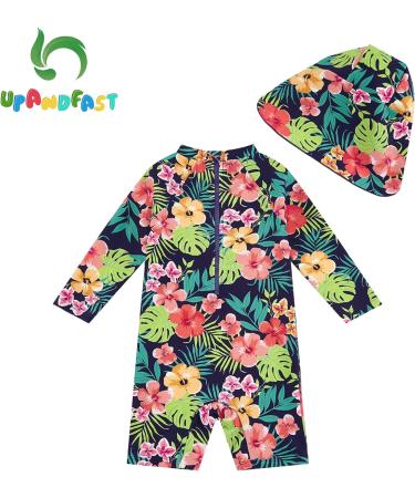 UPF 50+ Baby Girls Swimsuit with Snap Bottom | Navy Flower Design | 18-24 Months - Buy Online on GoSupps.com