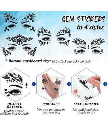Lounsweer 8 Pcs Face Gems Temporary Tattoos with Cat Ears Headband - Black Rhinestone Makeup Jewels for Women - Mardi Gras Festival Cosplay - Buy Online on GoSupps.com