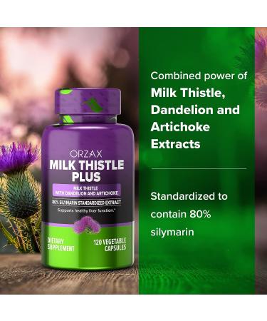 ORZAX Milk Thistle Liver Support Supplement - 80% Silymarin with Dandelion & Artichoke - 120 Capsules - Buy Online on GoSupps.com