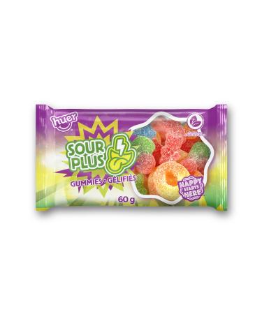 Huer - Sour Plus 18 Pack - Plant-Based Assorted Sour Flavoured Gummy Candy Soft & Chewy School-Friendly 60g Bags (Pack of 18) Stocking Stuffers Christmas Gift Sour Gummy