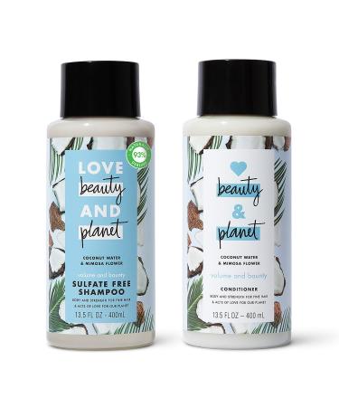 Love Beauty and Planet Volume and Bounty Thickening Shampoo and Conditioner For Hair Volume and Fine Hair Care Coconut Water & Mimosa Flower, Paraben Free, Silicone Free, and Vegan 13.5 oz 2 count Coconut 13.5 Ounce (Pack 
