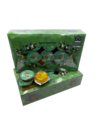 Propol-mel Polyfloral Honey in Monodoses - 20g x 60 Units | 100% Natural and Pure Honey from Romania | Sweet and Suave | Perfect for Tea, Coffee, Desserts and More