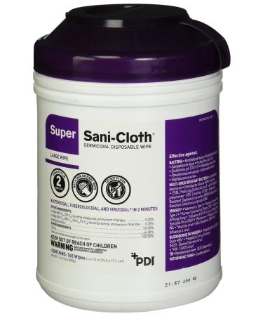 PDI-Q55172 Professional Disposables Surface Disinfectant Super Sani-Cloth Wipes, 160 Count - Purple