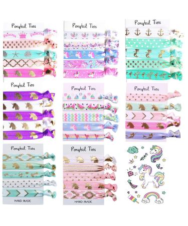 Oexper 40 Pieces Unicorn Hair Ties Elastic Ponytail Holders No Crease Hair Styling Accessories for Girls Toddlers Women Kids Children Adults with 1 Sheet Unicorn Temporary Tattoos