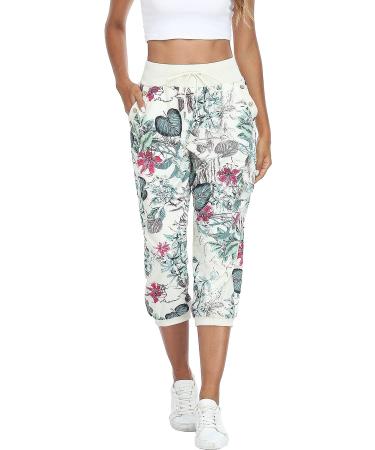 MISS MOLY Women's Floral Print Cargo Joggers Capris with Pockets - Medium - Buy Online on GoSupps.com