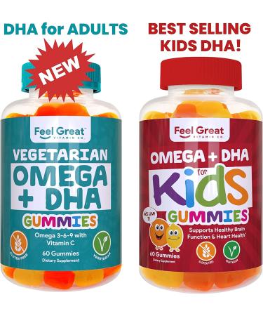 Feel Great Vitamin Co. DHA & Omega Gummies | Vegetarian | Vitamin C, Chia, Omega 3 6 9 | Supports Brain, Immune, Prenatal Functions | 60 Count - Buy Online on GoSupps.com