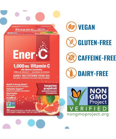 Ener-C Tangerine & Grapefruit Multivitamin Drink Mix, 1000mg Vitamin C, Non-GMO, Vegan, Real Fruit Juice Powders, Natural Immunity Support, Electrolytes, Gluten Free, 2-Packs of 30 (60 Count) - Buy Online on GoSupps.com