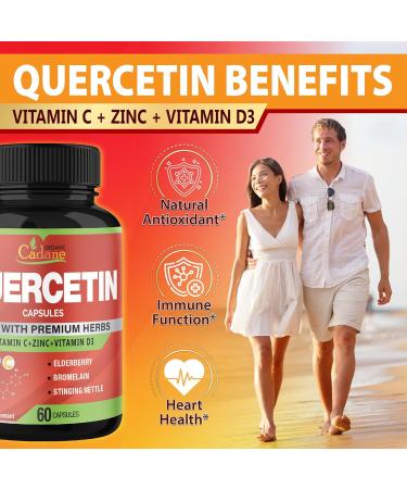 Organic Cadane Quercetin Extract Capsules - Combined with VitC Zn.C VitD3 Elderberry Bromelain Nettle Ginger Echinacea Garlic Pepper - 60 Capsules - Buy Online on GoSupps.com