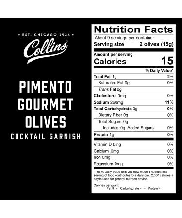 Collins Gourmet Pimento Olives - Premium Garnish for Cocktails, Martinis, Salads, Snack Trays - 5oz - Buy Online on GoSupps.com