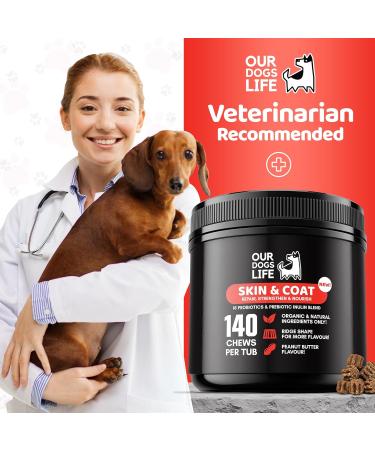 Skin & Coat Supplement For Dogs 140 Chews | For A Soft Silky Coat Relieve Dry Skin | Veterinarian-Formulated | Essential Omega-3 EPA and DHA Blend | Non-GMO No Fillers & Gluten Free - Buy Online on GoSupps.com