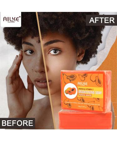 AILKE Papaya & Vitamin C Brightening Soap Bar - Whitening Body Wash for Face & Body | Reduce Dark Spots & Uneven Skin Tone | Buy 2 Get 1 Free - Buy Online on GoSupps.com