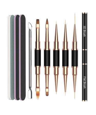 Nail Art Brushes Set  Acrylic Nail Brushes Kit for Gel Polish Nails  Double Ended Professional Nail Art Tools with Nail Files and Cuticle Pusher  Nail Design Brushes for Salon and DIY Manicure