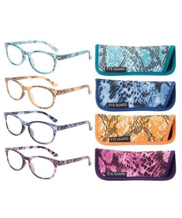 EYEGUARD Reading Glasses 4 Pack Stylish Pattern Frame Reading Glasses Fashion Ladies Eyeglasses for Women (4 Colors) +4.00 Magnification
