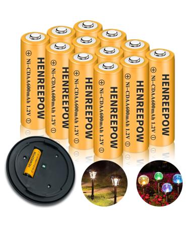 Henreepow Ni-CD AA Rechargeable Batteries Double A High Capacity 1.2V Pre-Charged for Garden Landscaping Outdoor Solar Lights String Lights Pathway Lights (AA-600mAh-12pack)