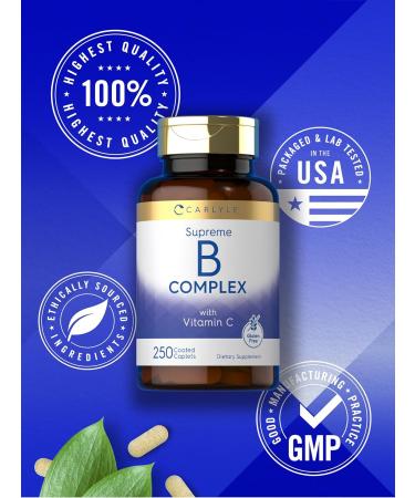 Carlyle Vitamin B Complex for Women and Men | 250 Caplets | with Vitamin C | Vegetarian Non-GMO and Gluten Free Supplement 250 Count (Pack of 1) - Buy Online on GoSupps.com