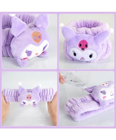 Cute Cartoon Spa Headband and Wristbands Set for Women - Purple Makeup Headband for Face Washing, Bath, Shower - Buy Online on GoSupps.com