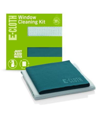E-Cloth Window Cleaning Kit, Premium Microfiber Glass and Window Cleaner, Great for Shower Glass Doors, Indoor & Outdoor Windows and Car Windshield, Washable and Reusable, 100 Wash Guarantee, Green Green Old Version Set