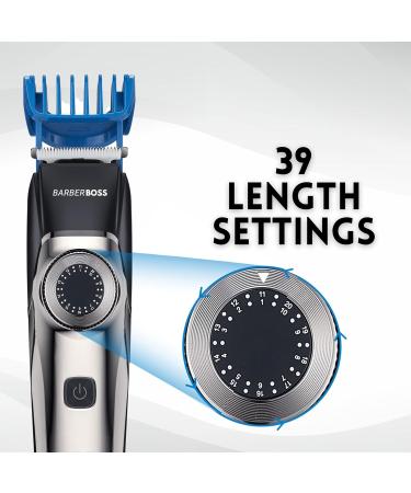 BarberBoss Professional Beard Trimmer Men Hair Clipper 39 Cutting Lengths Waterproof Design Precision Dial Grooming Kit - Ear & Nose LED Display Comb Attachments - Buy Online on GoSupps.com