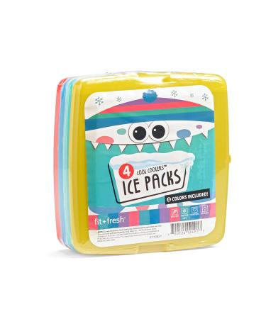 Fit & Fresh Cool Slim Reusable Ice Packs Boxes, Lunch Bags and Coolers, Set of 4, Multicolored, 4 Pack 4 Pack Ice Packs Boxes