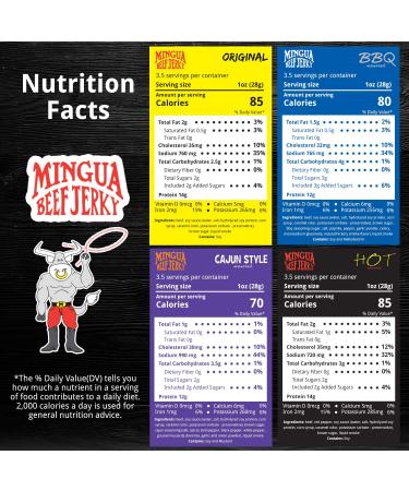 Mingua Beef Jerky Sampler Pack - 100% US Beef, Nitrite-Free - 4 x 3.5 Oz Bags - Buy Online on GoSupps.com