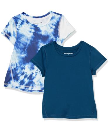 Amazon Essentials Girls and Toddlers' Active Performance Short-Sleeve T-Shirts, Pack of 2 XX-Large Navy, Tie Dye