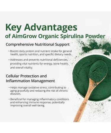 Aimgrow Organic Spirulina Powder Protein-Rich Spirulina for Eye Skin and Immune Health Canada Organic Non-GMO and Gluten-Free 454 Grams - Buy Online on GoSupps.com