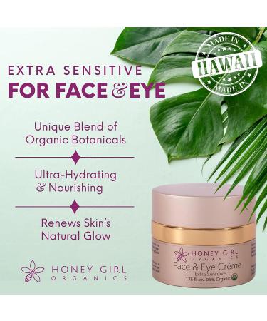 Organic Honey Girl Organics Face & Eye Creme Extra Sensitive - USDA Certified, Unscented Moisturizer for Wrinkles, Dark Circles and Puffiness - 1.75 oz - Buy Online on GoSupps.com