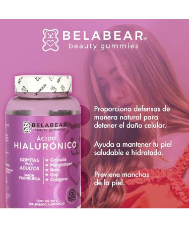 Belabear Hyaluronic Acid - Raspberry Flavor - Pomegranate Mangosteen Noni Goji Collagen - 100 Gummies - Buy Online on GoSupps.com