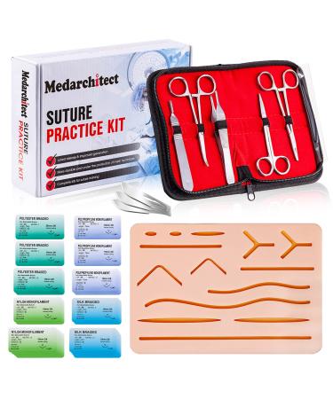 Medarchitect Suture Practice Complete Kit (30 Pieces) for Medical Student Suture Training Include Upgrade Suture Pad with 14 Pre-Cut Wounds Suture Tools Suture Thread & Needle