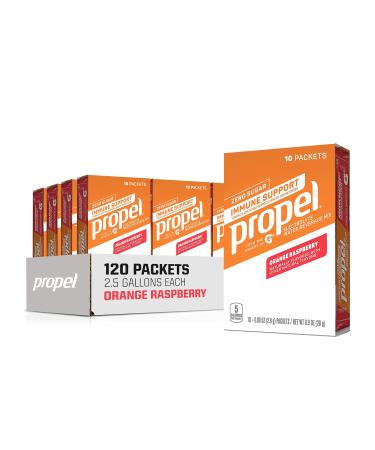 Propel Immune Support With Vitamin C + Zinc Powder Packets, Orange Raspberry (120 Pack) Immune Support Orange Raspberry 10 Count (Pack of 12)