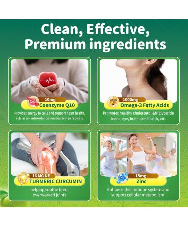 Omega 3 Fatty Acid Supplements for Woman,Vegen Omega-3 Supplement Gummies 1500Mg from Algae 0il(DHA 600mg & EPA 300mg), Turmeric Gummy for Adults, Vitamins D3, E, Zinc & MSM, Sugar Free Green Apple 60 Count (Pack of 1) - Buy Online on GoSupps.com