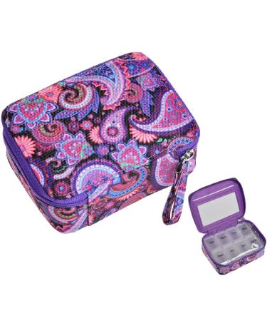 Pill Organizer Case, Weekly Pill Box for Vitamin and Supplement Holder, 7-Day Travel Organizer Medicine Case Purple Paisley