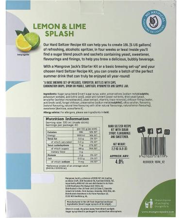 Mangrove Jacks Hard Seltzer Kit - Lemon & Lime Splash | Make Your Own Refreshing Beverage - Buy Online on GoSupps.com