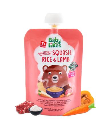 Baby Likes Halal Organic Butternut Squash Rice and Lamb 130 grams x 12 pouches Baby Puree for 7 months plus Butternut Squash 12 Pouches