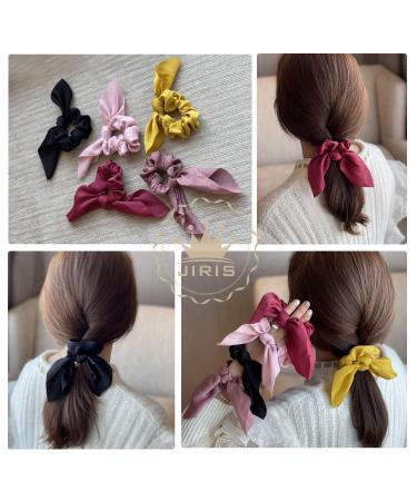JIRIS Satin Silk Hair Scrunchies Bunny Ear Bow Set - 6 Pcs Elastic Hair Ties for Women - Accessories - Buy Online on GoSupps.com