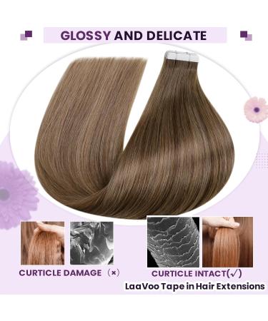 LAAVOO Real Hair Tape Extensions - Brown Balayage 40cm Skin Weft | 20PCs Ombre Tape Extensions #6/8/14 - Buy Online on GoSupps.com