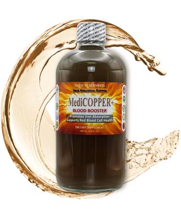 MediCOPPER Plus Blood Booster True Colloidal Copper CuNP Nutritional Supplement - 500 mL in Clear Glass Bottle