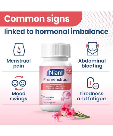 Vitex Agnus Castus 350 mg | Hormonal Balance & Cycle Support | Chasteberry Vitamins B6 D C & Zinc | 60 Capsules | Niam Premenstrual 1 - Buy Online on GoSupps.com