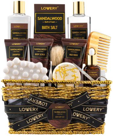 Mens Gift Set 14Pc Sandalwood Bath Gift Set Personal Self Care Kit Gifts from Son Relaxing Man Gift Basket for Dad Boyfriend Husband Birthday Basket Grooming & Skin Care for Men
