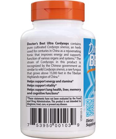 Doctor's Best Ultra Cordyceps 750 mg - 60 Veggie Caps for Energy & Vitality - Buy Online on GoSupps.com