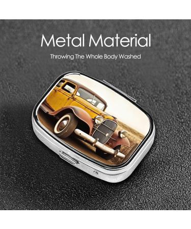 Antique Car Printing Pill Case - Small 2 Compartment Travel Pill Organizer & Cute Purse Gift - Buy Online on GoSupps.com