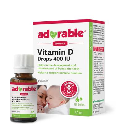 Wampole Adorable Vitamin D drops 400 IU Helps Develop & Maintain Strong Bones 3.4 ml (120 doses)