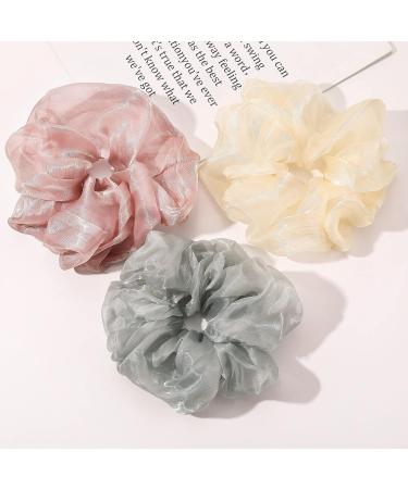 Satin Oversized Scrunchies for Women - Set of 4 Big Silk Hair Ties in Gray Pink - Jumbo Ponytail Accessories - Great Gift for Girls - Buy Online on GoSupps.com