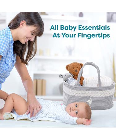 Cradle Star Diaper Caddy Organizer - 100% Cotton Rope Baby Basket with Compartments - Elephant Gray - Buy Online on GoSupps.com